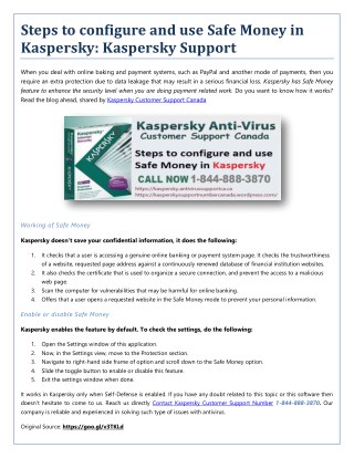 How to Configure Safe Money in Kaspersky Antivirus?