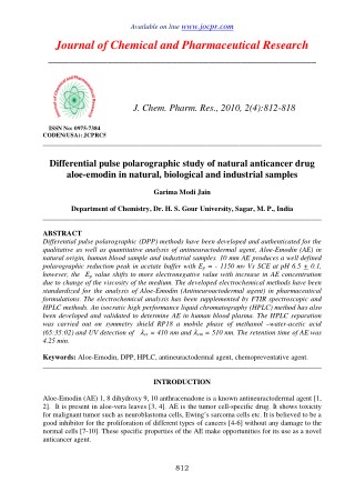 Differential pulse polarographic study of natural anticancer drug aloe-emodin in natural, biological and industrial samp