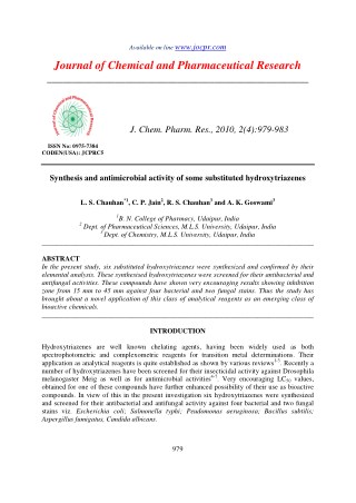 Synthesis and antimicrobial activity of some substituted hydroxytriazenes
