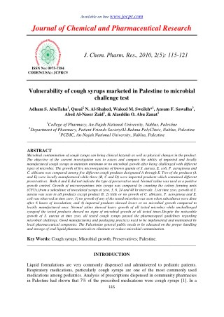 Vulnerability of cough syrups marketed in Palestine to microbial challenge test