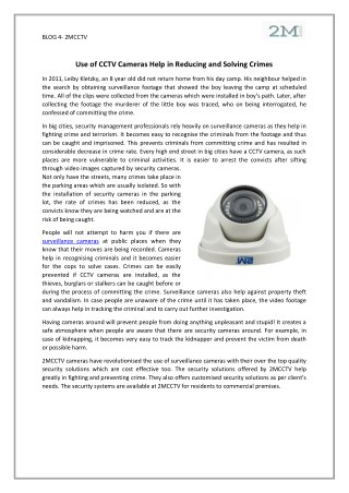 Use of CCTV Cameras Help in Reducing and Solving Crimes
