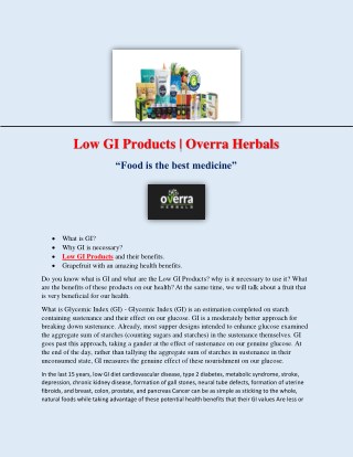 Low GI Products | Overra Herbals