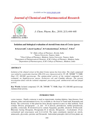Isolation and biological evaluation of steroid from stem of Costus igneus
