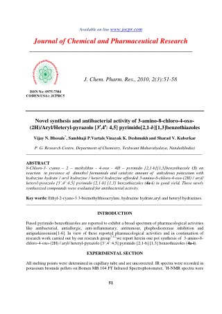 Novel synthesis and antibacterial activity of 3-amino-8-chloro-4-oxo(2H)/Aryl/Heteryl-pyrazolo [3â€²,4â€²: 4,5] pyrimido