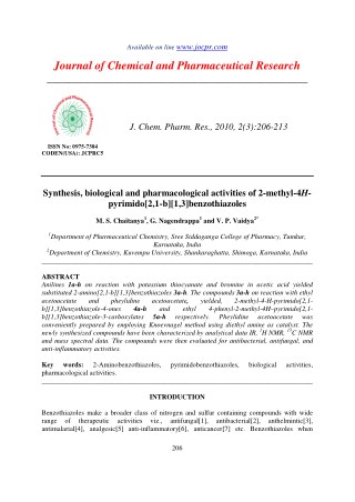 Synthesis, biological and pharmacological activities of 2-methyl-4Hpyrimido[2,1-b][1,3]benzothiazoles