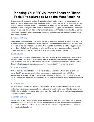 Planning Your FFS Journey? Focus on These Facial Procedures to Look the Most Feminine