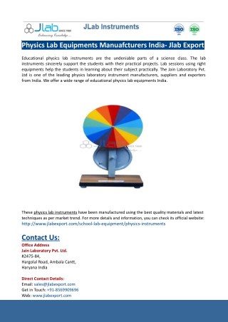 Physics Lab Equipments Manuafcturers India- Jlab Export