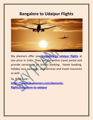 Bangalore to Udaipur Flights