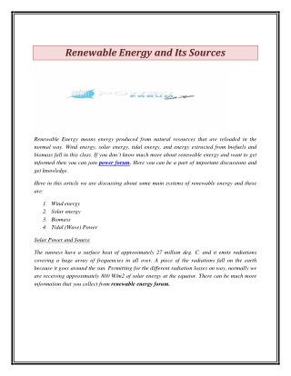 Renewable Energy and Its Sources