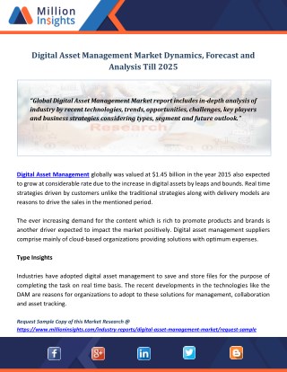 Digital Asset Management Market Dynamics, Forecast and Analysis Till 2025