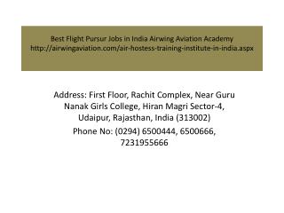 Best Flight Pursur Jobs in India Airwing Aviation Academy