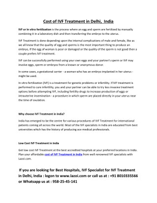 Cost Of IVF Treatment in Delhi, India