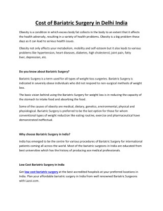 Guide to Cost of bariatric surgery in delhi - India