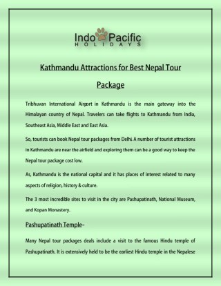 Kathmandu Attractions for Best Nepal Tour Package