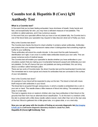 Coombs test & Hepatitis B (Core) IgM Antibody Test