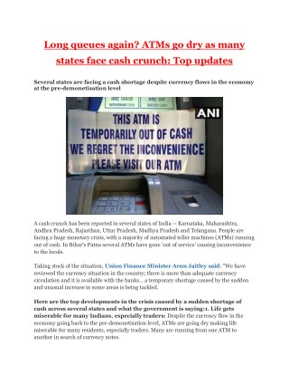 Long queues again? ATMs go dry as many states face cash crunch: Top updates