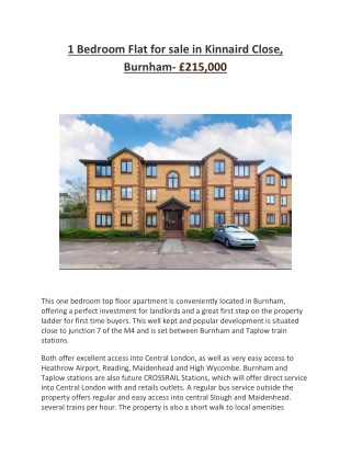 1 Bedroom Flat for sale in Kinnaird Close, Burnham- Â£215,000