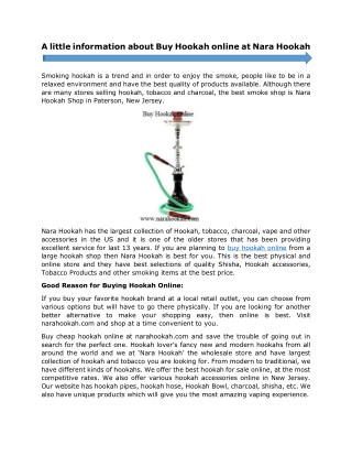 A little information about Buy Hookah online at Nara Hookah