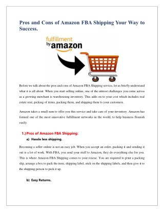 Pros and Cons of Amazon FBA Shipping Your Way to Success.