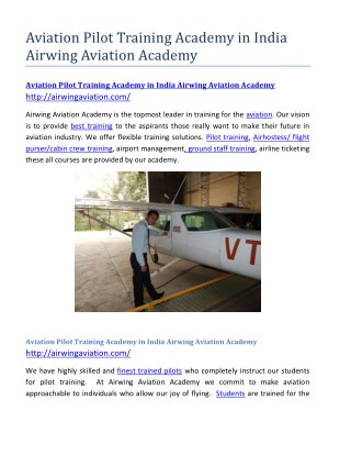 Aviation Pilot Training Academy in India Airwing Aviation Academy