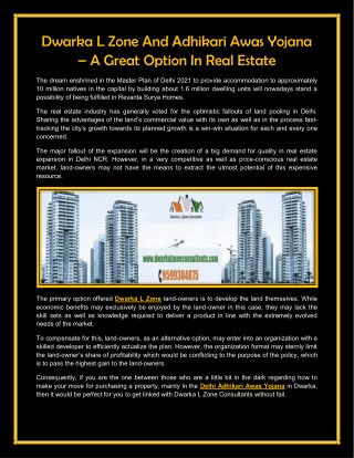 Dwarka L Zone And Adhikari Awas Yojana â€“ A Great Option In Real Estate