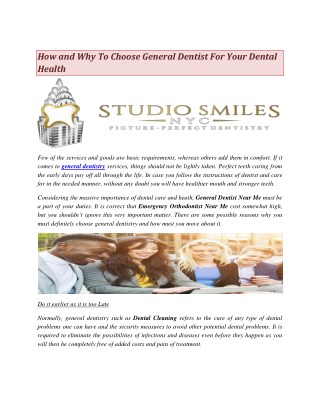 How and Why To Choose General Dentist For Your Dental Health