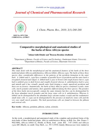 Comparative morphological and anatomical studies of the barks of three Albizzia species