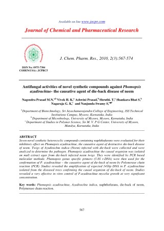 Antifungal activities of novel synthetic compounds against Phomopsis azadirachtae- the causative agent of die-back disea