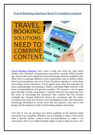 Travel Booking Solutions Need To Combine Content