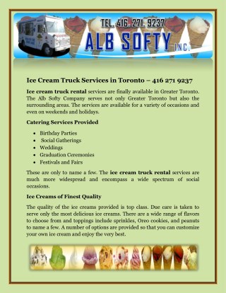 Ice Cream Truck Services in Toronto â€“ 416 271 9237