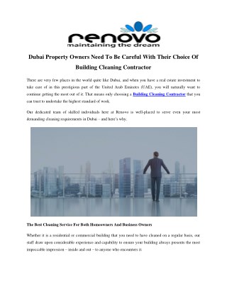 Dubai Property Owners Need To Be Careful With Their Choice Of Building Cleaning Contractor