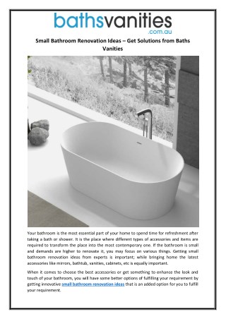 Small Bathroom Renovation Ideas â€“ Get Solutions from Baths Vanities