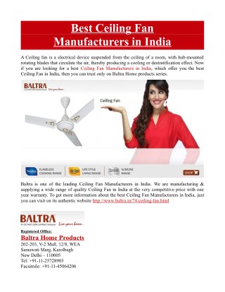 Best Ceiling Fan Manufacturers in India