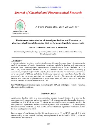 Simultaneous determination of Amlodipine Besilate and Valsartan in pharmaceutical formulation using high performance liq