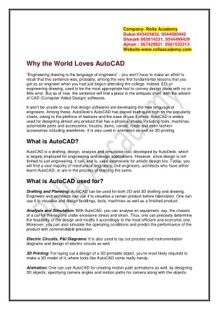 Advantages to Learn Autocad by Rolla Academy