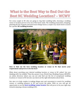 What is the Best Way to find Out the Best NC Wedding Location? â€“ WCWV