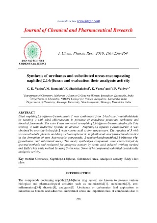 Synthesis of urethanes and substituted ureas encompassing naphtho[2.1-b]furan and evaluation their analgesic activity