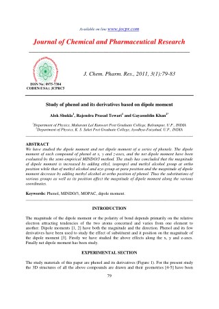 Study of phenol and its derivatives based on dipole moment