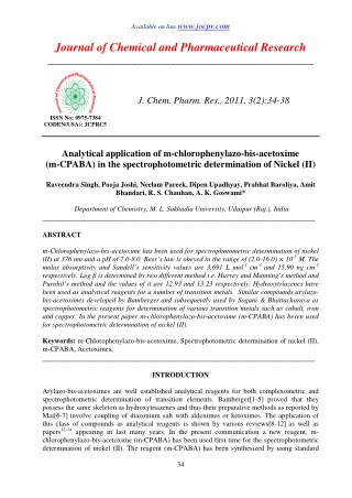 Analytical application of m-chlorophenylazo-bis-acetoxime (m-CPABA) in the spectrophotometric determination of Nickel (I