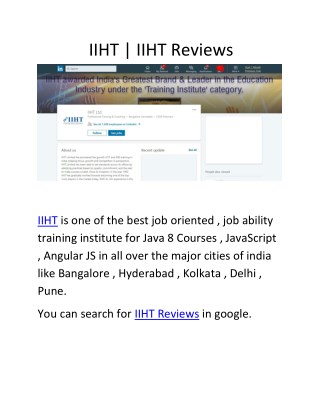 IIHT | IIHT Reviews | IIHT Ltd