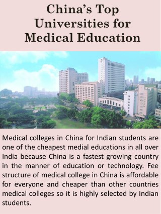Chinaâ€™s Top Universities for Medical Education