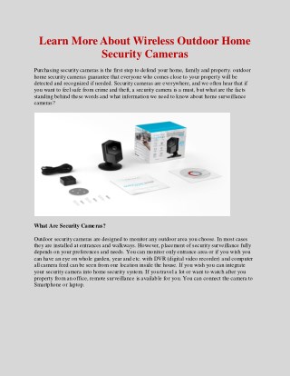 Learn More About Wireless Outdoor Home Security Cameras