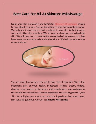 Best Care For All At Skincare Mississauga