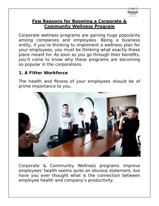 Few Reasons for Booming a Corporate & Community Wellness Program
