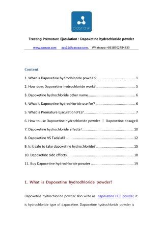 Treating Premature Ejaculation: Dapoxetine Hydrochloride Powder