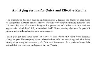 Anti Aging Serums for Quick and Effective Results