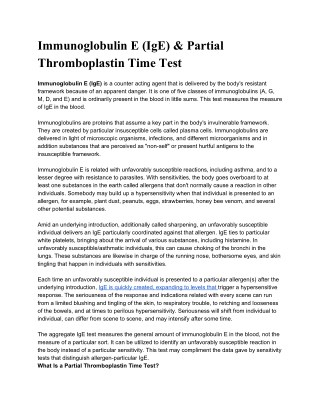 Immunoglobulin E (IgE) & Partial Thromboplastin Time Test