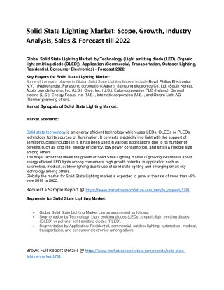 Solid State Lighting Market Research Report- Global Forecast to 2022