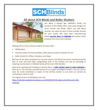 All about SCH Blinds and Roller Shutters