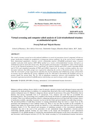 Virtual screening and computer aided analysis of 2,4,6-trisubstituted triazines as antimalarial agents